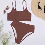 Brown Ribbed Bikini Set NWOT Photo 2