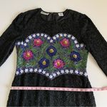 Vintage Night Vogue Silk Floral Sequin & Beaded Embellished Long Sleeve Dress L Black Size L Photo 7