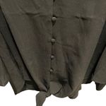None Black v-neck button front with tie waist and bell sleeves blouse women’s size L Photo 1