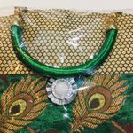NWT Dark Green and Gold Peacock Feather Purse with Gold Silk Thread Indian Bride Photo 2