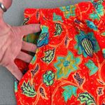 Vintage bold tropical floral high rise elastic waist lounge shorts with pockets Orange Size L Photo 1