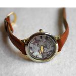 Accutime World Map Brown Leather 8.5" Band New Battery Unisex Watch Gold Photo 1