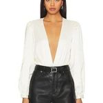 superdown Tammie Satin Deep V Bodysuit Ivory White Size Small NWT Photo 0