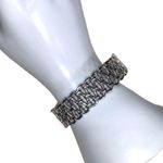 Boutique Hinged Woven Cuff Bracelet Statement Jewelry Silver Photo 10