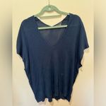 Vince  Double V-Neck Oversized Navy Drop Sleeve Knit‎ Top Sz M Photo 3