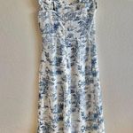 Cider  Sheath Blue White Trees Sleeveless Off Shoulder Midi Dress Womens XS Photo 3