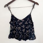 Abound  Navy Blue Floral Cropped Tank Top Ruffle Cinched Front Size Small NEW Photo 4
