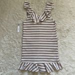 Sol Angeles Dress Stripe Boucle Ruffle Mini Natural M NWT New Photo 2