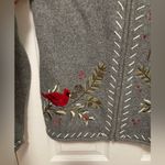 Croft & Barrow Gray Embroidered Floral Silk Blend Zip Up Cardigan Sweater Photo 6