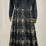 Vintage alfred shaheen hawiian floor length dress pleated skirt long sleeve 10 Blue Photo 1