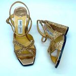 Jimmy Choo  Gold Metallic glitter Joya Block heel strappy sandals 38 Photo 0