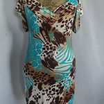 Dots Shimmery Cold Shoulder Animal Print Dress Blue Photo 0