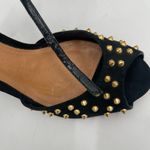 Schutz Dionise Heels Size 8.5 Black Nubuck Gold Stud Spike Open Toe Block Strap Photo 2