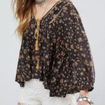Free People  Never a Dull Moment Boho Black & Gold Floral Peasant Blouse Photo 0