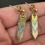 Vintage 925 Sterling Silver Tricolor Chevron Link Dangling Earrings 3g. Gold Photo 2