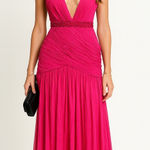 Amanda Wakeley Deep V Long Maxi Dress Pink Gown Women’s Size L Flawed Size L Photo 0