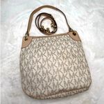 Michael Kors Shoulder Bag Jet Set Monogram White Tan Signature Crossbody Photo 1