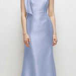 Alfred Sung  Bow One-Shoulder Satin Trumpet Gown Sky Blue size 4 Photo 0