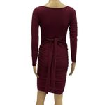 SheIn  Burgundy Ribbed Side Ruched Long Sleeve Tie Back Midi Dress Womens Small Photo 6