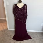 J Kara Women's Pop Over Long Burgundy Beaded Dress New Size 16 Purple Photo 3