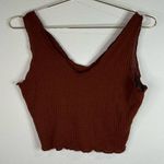 Brown Ribbed Knit Cropped Tank Top | V Photo 0