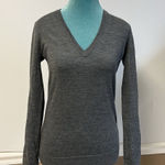 Burberry  Brit Merino Wool Charcoal Grey Embroidered Logo V- Neck Sweater Size S Photo 0