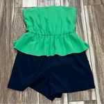 Alice + Olivia Alice and olive blue and green strapless romper Photo 2