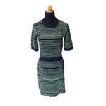 A.L.C. Culver Sweater Knit Dress Navy Acid Green Striped Mini Sz M Retail $560 Size M Photo 2