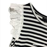Chic Black & White Striped Lace Sleeve Top Large Black Photo 1