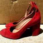 Lewit Emilia Ankle Strap Pump High Heels Almond Toe Suede Leather Red 35.5 5 Photo 3