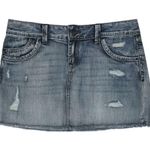 EXPRESS Y2k Jean Mini Skirt Frayed Hem Demi Micro Skirt Size 8 30" Photo 0