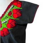 Mexican floral embroidered rose vintage red embellished blouse folk art boho Black Size M Photo 2