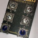 Free Spirit Silver Tone Boho Dangling Blue Clear CZ Rhinestones Earrings Photo 2