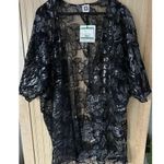 Anne Klein Women’s Black Floral Sequin Open Front Midi Kimono Cardigan Size L/XL Photo 9