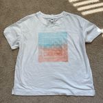 Old Navy White T-Shirt with Blue Beach Scene Pattern Photo 2