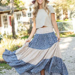 Natural Life  Ditsy Floral Maxi Skirt Boho Patchwork Cottagecore Size Medium Photo 0