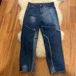 Funky Reworked Spliced Raw Hem Straight Leg High Rise Women’s Denim Jeans Size 30 Photo 5