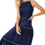 Ann Taylor  Navy Smocked Scalloped Tiered Maxi Dress Sleeveless Cotton Blend | M Photo 7
