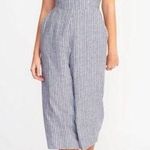 Old Navy Jumpsuit Womens Navy Blue Stripe Linen Blend Romper SZ L Photo 0