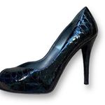 Stuart Weitzman Platform Heels Black Patent Leather Snakeskin Embossed Pumps Photo 0