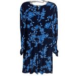Draper James  Long Sleeve Dress Geranium Floral Nassau Navy Blue Tie Wrist EUC 6 Photo 8