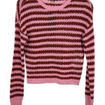 VERO MODA  Pink Brown Striped Open Knit Cropped Pullover Sweater XS NWT Beach Photo 0