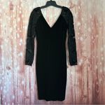 Badgley Mischka  Black Velvet Deep V Neck Lace Long Sleeve Cocktails Dress Size 4 Photo 1