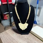 Vintage Fan Pendant‎ Necklace Beaded Boho Chic Statement Jewelry Women Tan Photo 1