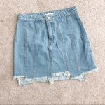 Honey Punch  panel distressed raw hem denim skirt Photo 0