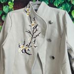 Misslook Long Jacket L/XL Whimsical Floral Tree Branch Beige Fall Trench Coat Brown Photo 1