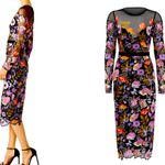 Nicole Miller  Black Floral Applique Mesh Dress Size 2 Photo 3
