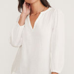 Marine layer  Jamie Banded Collar Double Cloth‎ Top in White Photo 0