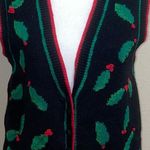 Bechamel Women’s Size SP Holly Berry Black/Green Christmas Sweater Vest Vintage Black Photo 0