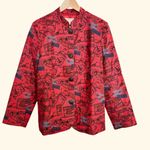 VTG Norm Thompson Red Travel Print Linen Cotton Jacket Blazer Women’s Size M Size M Photo 0